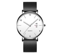 RORIOS Montre Homme Minimaliste Ultra Fine Quartz avec Fonction Date Bracelet Maille Acier Inoxydable Décontractée Affaires Porte Quotidienne Noir C