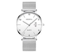 RORIOS Montre Homme Minimaliste Ultra Fine Quartz avec Fonction Date Bracelet Maille Acier Inoxydable Décontractée Affaires Porte Quotidienne Argent A