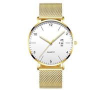 RORIOS Montre Homme Minimaliste Ultra Fine Quartz avec Fonction Date Bracelet Maille Acier Inoxydable Décontractée Affaires Porte Quotidienne Doré A
