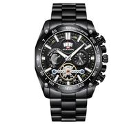 RORIOS Montre Homme Mode Chronographe Acier Inoxydable Etanche Analogique Quartz Lumineuses Grand Cadran Sport Classique Montres Wristwatch Noir