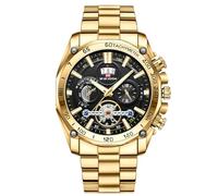 RORIOS Montre Homme Mode Chronographe Acier Inoxydable Etanche Analogique Quartz Lumineuses Grand Cadran Sport Classique Montres Wristwatch Or