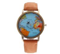 RORIOS Montre Homme Moderne Analogique Cadran Carte du Monde Boîtier en Métal Léger à Options Multicolores Montres Quotidienne Élégante Marron