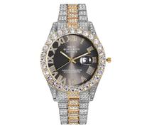 RORIOS Montre Homme Montres en Or Diamant Quartz avec Chiffres Romains Pièce d'Horlogerie Mode Hip Hop pour Quotidien & Soirée Plusieurs Options de Couleur Noir A