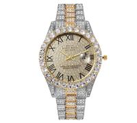 RORIOS Montre Homme Montres en Or Diamant Quartz avec Chiffres Romains Pièce d'Horlogerie Mode Hip Hop pour Quotidien & Soirée Plusieurs Options de Couleur Or b