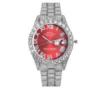 RORIOS Montre Homme Montres en Or Diamant Quartz avec Chiffres Romains Pièce d'Horlogerie Mode Hip Hop pour Quotidien & Soirée Plusieurs Options de Couleur Rouge