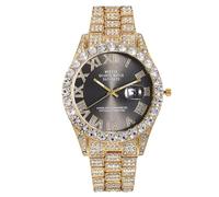 RORIOS Montre Homme Montres en Or Diamant Quartz avec Chiffres Romains Pièce d'Horlogerie Mode Hip Hop pour Quotidien & Soirée Plusieurs Options de Couleur Noir