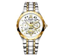 RORIOS Montre Homme Quartz avec Aiguilles Lumineuses Calendrier Montres étanche avec Bracelet Acier Inoxydable et Cadran Creux pour Homme Blanc B