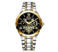 RORIOS Montre Homme Quartz avec Aiguilles Lumineuses Calendrier Montres étanche avec Bracelet Acier Inoxydable et Cadran Creux pour Homme Noir B