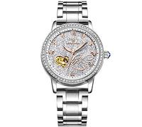 RORIOS Montre Mécanique Automatique Femme Lumineuses Montre Brillant Ciel étoilé Dial Acier Inoxydable Cadran en Diamant Simulé Bracelet Dames Montres