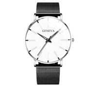 RORIOS Montre Minimaliste Stylée pour Hommes Bracelet Cuir Mailles élégant Mouvement Quartz Précis Blanc Argent et Noir