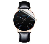 RORIOS Montre Minimaliste Stylée pour Hommes Bracelet Cuir Mailles élégant Mouvement Quartz Précis Bleu Or et Noir A