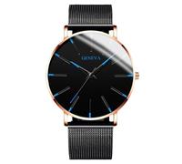 RORIOS Montre Minimaliste Stylée pour Hommes Bracelet Cuir Mailles élégant Mouvement Quartz Précis Bleu Or et Noir