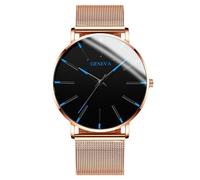 RORIOS Montre Minimaliste Stylée pour Hommes Bracelet Cuir Mailles élégant Mouvement Quartz Précis Bleu et Or