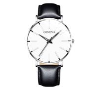 RORIOS Montre Minimaliste Stylée pour Hommes Bracelet Cuir Mailles élégant Mouvement Quartz Précis Blanc Argent et Noir A