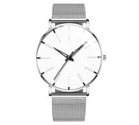 RORIOS Montre Minimaliste Stylée pour Hommes Bracelet Cuir Mailles élégant Mouvement Quartz Précis Blanc et Argent