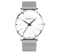 RORIOS Montre Minimaliste Stylée pour Hommes Bracelet Cuir Mailles élégant Mouvement Quartz Précis Blanc et Argent