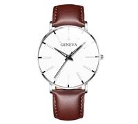 RORIOS Montre Minimaliste Stylée pour Hommes Bracelet Cuir Mailles élégant Mouvement Quartz Précis Blanc Argent et Marron