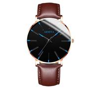 RORIOS Montre Minimaliste Stylée pour Hommes Bracelet Cuir Mailles élégant Mouvement Quartz Précis Bleu Or et Marron