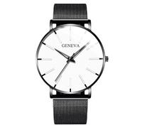 RORIOS Montre Minimaliste Stylée pour Hommes Bracelet Cuir Mailles élégant Mouvement Quartz Précis Blanc et Noir