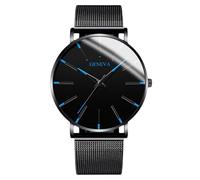 RORIOS Montre Minimaliste Stylée pour Hommes Bracelet Cuir Mailles élégant Mouvement Quartz Précis Bleu et Noir