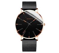 RORIOS Montre Minimaliste Stylée pour Hommes Bracelet Cuir Mailles élégant Mouvement Quartz Précis Or et Noir