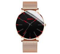 RORIOS Montre Minimaliste Stylée pour Hommes Bracelet Cuir Mailles élégant Mouvement Quartz Précis Or et Rouge