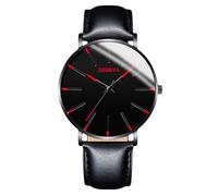 RORIOS Montre Minimaliste Stylée pour Hommes Bracelet Cuir Mailles élégant Mouvement Quartz Précis Rouge et Noir A