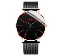 RORIOS Montre Minimaliste Stylée pour Hommes Bracelet Cuir Mailles élégant Mouvement Quartz Précis Rouge Or et Noir