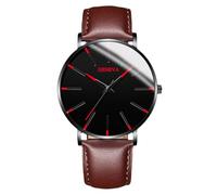 RORIOS Montre Minimaliste Stylée pour Hommes Bracelet Cuir Mailles élégant Mouvement Quartz Précis Rouge Noir et Marron