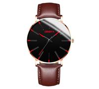RORIOS Montre Minimaliste Stylée pour Hommes Bracelet Cuir Mailles élégant Mouvement Quartz Précis Rouge Or et Marron