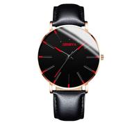 RORIOS Montre Minimaliste Stylée pour Hommes Bracelet Cuir Mailles élégant Mouvement Quartz Précis Rouge Or et Noir A