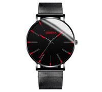 RORIOS Montre Minimaliste Stylée pour Hommes Bracelet Cuir Mailles élégant Mouvement Quartz Précis Rouge et Noir