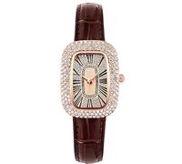 RORIOS Montre Mode Féminine avec Bracelet en Cuir Cadran Carrée Décoré Strass Mouvement Quartz Pièce d'Heure Élégante pour Le Quotidien Les Soirées Marron