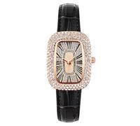 RORIOS Montre Mode Féminine avec Bracelet en Cuir Cadran Carrée Décoré Strass Mouvement Quartz Pièce d'Heure Élégante pour Le Quotidien Les Soirées Noir