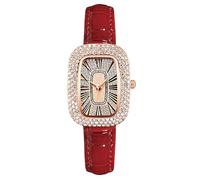 RORIOS Montre Mode Féminine avec Bracelet en Cuir Cadran Carrée Décoré Strass Mouvement Quartz Pièce d'Heure Élégante pour Le Quotidien Les Soirées Rouge