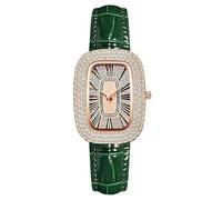 RORIOS Montre Mode Féminine avec Bracelet en Cuir Cadran Carrée Décoré Strass Mouvement Quartz Pièce d'Heure Élégante pour Le Quotidien Les Soirées Vert