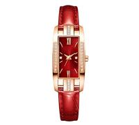 RORIOS Montre Mode pour Femme avec Bracelet Cuir Mouvement Quartz Cadran Rectangulaire Élégante pour Le Quotidien Les Fêtes Rouge
