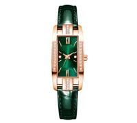 RORIOS Montre Mode pour Femme avec Bracelet Cuir Mouvement Quartz Cadran Rectangulaire Élégante pour Le Quotidien Les Fêtes Vert