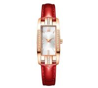 RORIOS Montre Mode pour Femme avec Bracelet Cuir Mouvement Quartz Cadran Rectangulaire Élégante pour Le Quotidien Les Fêtes Blanc et Rouge