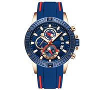 RORIOS Montre Multifonction pour Homme d'affaires avec Bracelet en Caoutchouc et Calendrier Lumineux, Bleu, Sangle