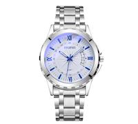 RORIOS Montre Quartz Classique Homme avec Chiffres Romains Fonction Date Montres à Bracelet en Acier Inoxydable pour Affaires & Loisirs Blanc-Bleu