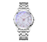 RORIOS Montre Quartz Classique Homme avec Chiffres Romains Fonction Date Montres à Bracelet en Acier Inoxydable pour Affaires & Loisirs Or Blanc