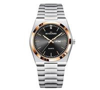 RORIOS Montre Quartz Homme Affichage Jour-Date Bracelet Acier Inoxydable Ton Or Rose-Argent Montres de Bureau/décontractée/Outdoor Wristwatch Or Rose Noir