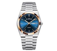 RORIOS Montre Quartz Homme Affichage Jour-Date Bracelet Acier Inoxydable Ton Or Rose-Argent Montres de Bureau/décontractée/Outdoor Wristwatch Or Rose Bleu