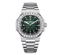 RORIOS Montre Quartz Homme Affichage Jour-Date Bracelet Acier Inoxydable Ton Or Rose-Argent Montres de Bureau/décontractée/Outdoor Wristwatch Argent Vert