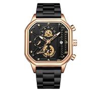 RORIOS Montre Quartz Homme Poignet Mode Carré Multifonction Chronographe Lumineuse Analogique Bracelet Acier Inoxydable Or Noir C