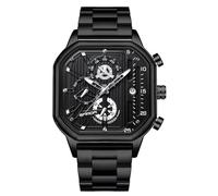 RORIOS Montre Quartz Homme Poignet Mode Carré Multifonction Chronographe Lumineuse Analogique Bracelet en Acier Inoxydable Noir C