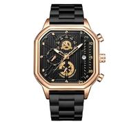 RORIOS Montre Quartz Homme Poignet Mode Carré Multifonction Chronographe Lumineuse Analogique Bracelet Acier Inoxydable Or Noir C