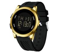 RORIOS Montre Simple Électronique Montre de Poignet Homme Numérique Montre Multifonction Sport Montre Décontracté Étanche Bracelet en Silicone Noir Or A