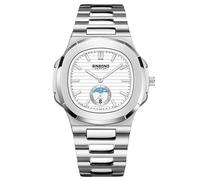 RORIOS Montre Simple pour Homme Décontracté Quartz Étanche Avec Calendrier Lumineuse Analogique Bracelet Acier Inoxydable Blanc